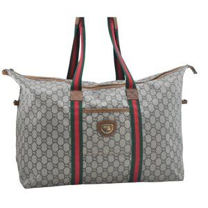 Gucci Gray Monogram Travel Tote with Green and Red Straps